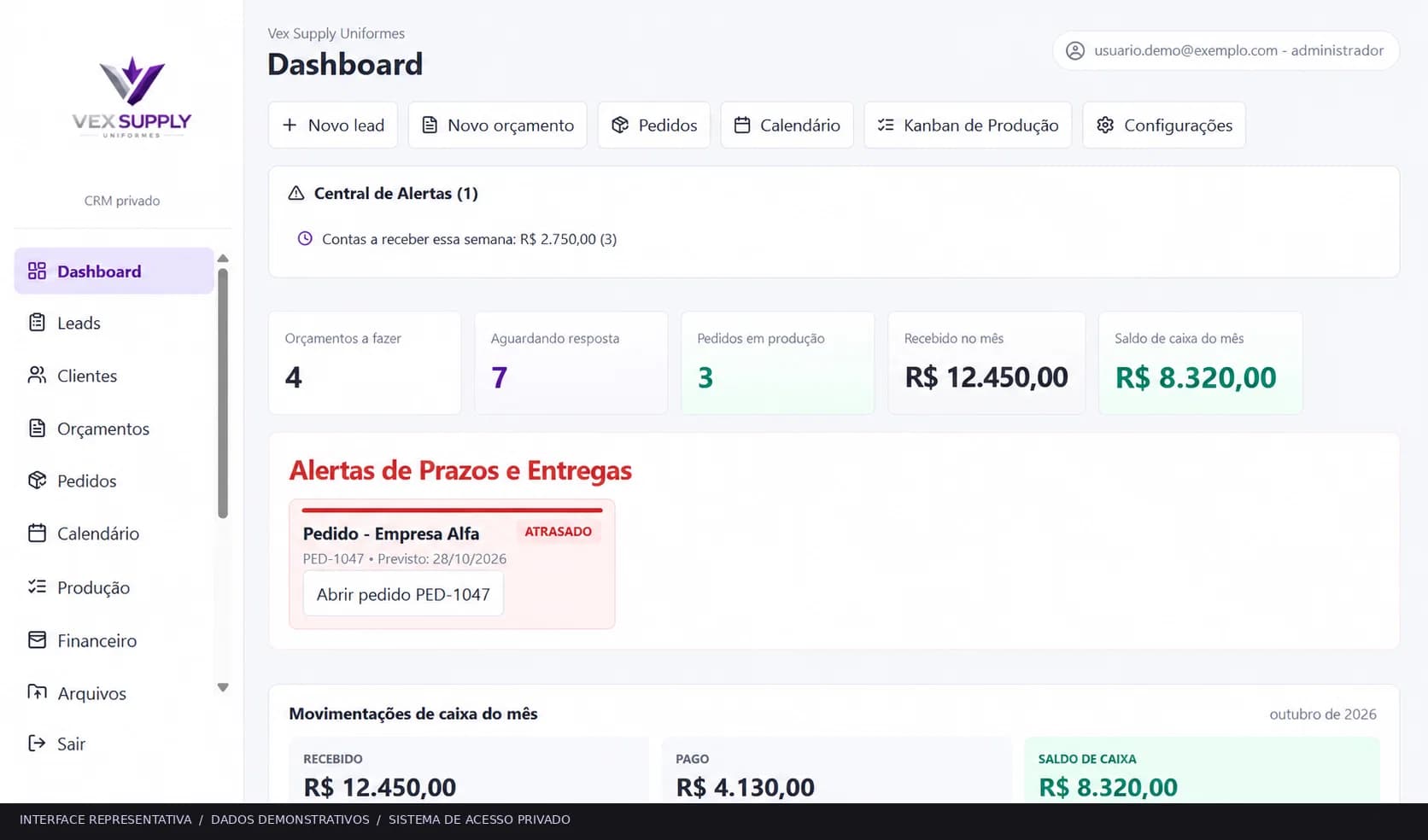 Vex Supply CRM dashboard